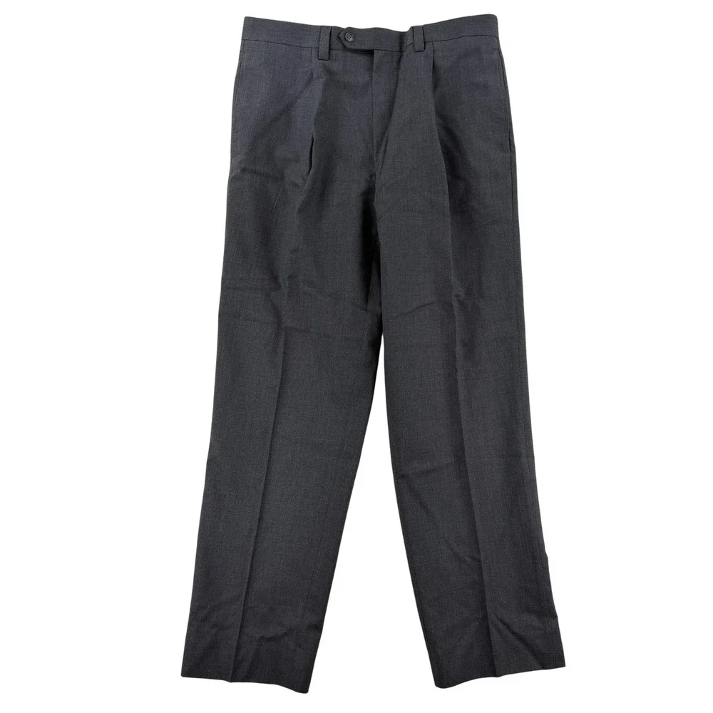 Calvin‎ Klein Dress Pants Mens 34x30 Gray Wool Pleated Straight Office Business